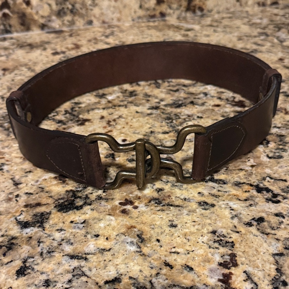 Chico's Rich Brown Leather Belt w/ Fancy Buckle, 36 inches in adjustable length